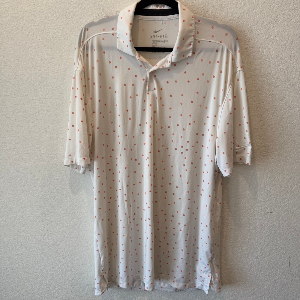 Nike Golf Dri-FIT Polo Shirt Mens Medium White Orange Floral Sunburst Print